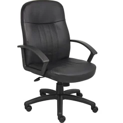 Boss Office Products Ergonomic Mid-Back Leather Chair, Black