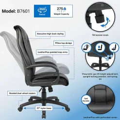 Boss Office Products Ergonomic Vinyl High-Back Chair, Black