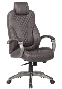 Boss Office Products Ergonomic Faux Leather High-Back Hinged Arm Executive Office Chair With Synchro-Tilt, Brown