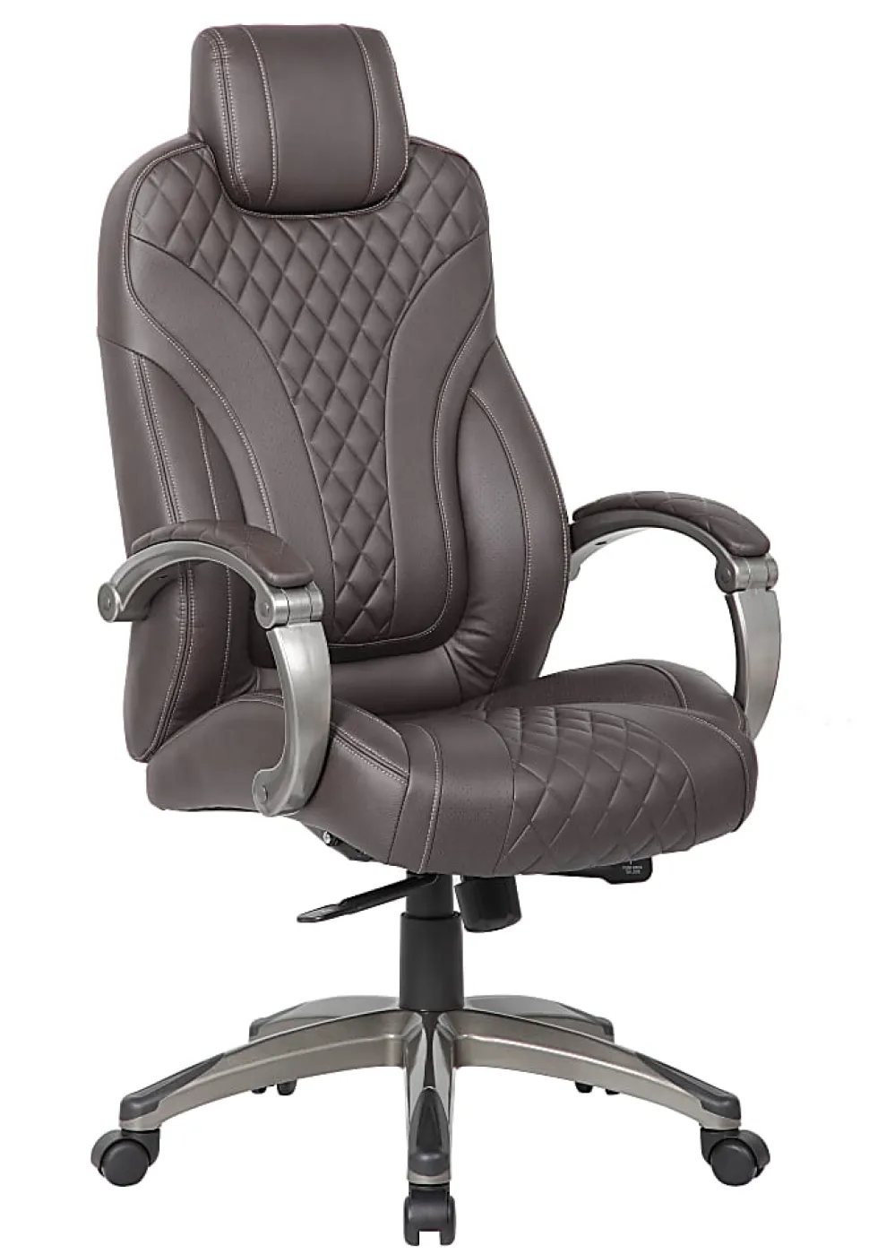Boss Office Products Ergonomic Faux Leather High-Back Hinged Arm Executive Office Chair With Synchro-Tilt, Brown