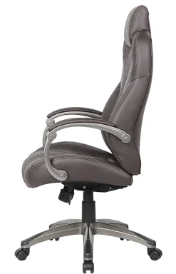 Boss Office Products Ergonomic Faux Leather High-Back Hinged Arm Executive Office Chair With Synchro-Tilt, Brown
