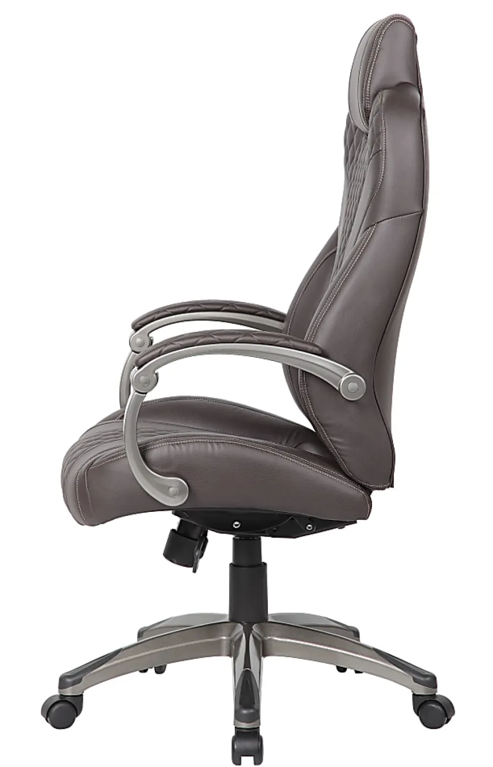 Boss Office Products Ergonomic Faux Leather High-Back Hinged Arm Executive Office Chair With Synchro-Tilt, Brown