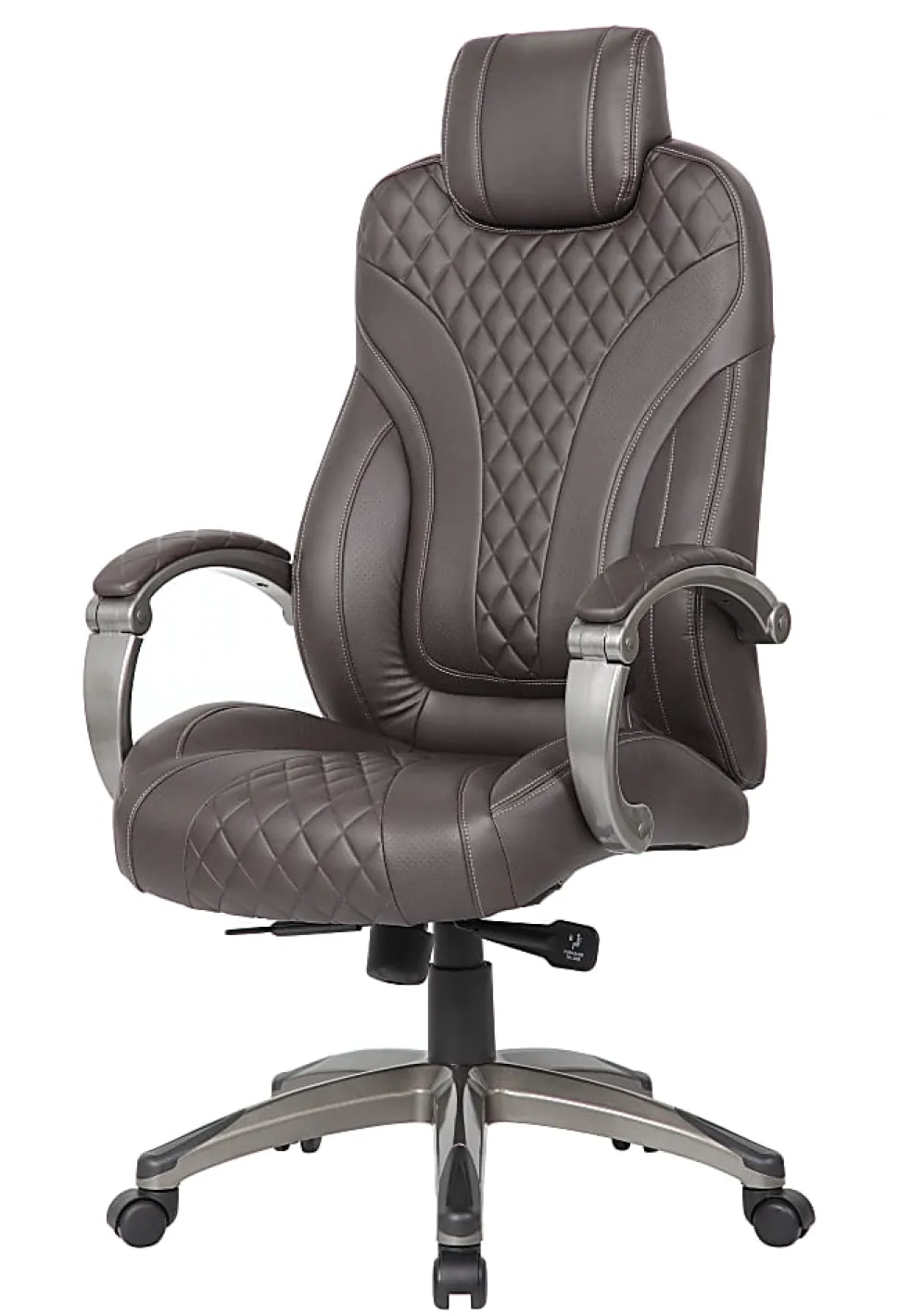 Boss Office Products Ergonomic Faux Leather High-Back Hinged Arm Executive Office Chair With Synchro-Tilt, Brown