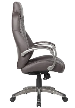 Boss Office Products Ergonomic Faux Leather High-Back Hinged Arm Executive Office Chair With Synchro-Tilt, Brown