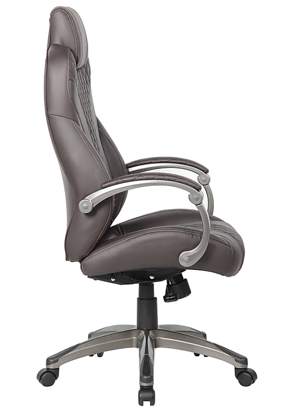 Boss Office Products Ergonomic Faux Leather High-Back Hinged Arm Executive Office Chair With Synchro-Tilt, Brown