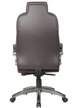 Boss Office Products Ergonomic Faux Leather High-Back Hinged Arm Executive Office Chair With Synchro-Tilt, Brown