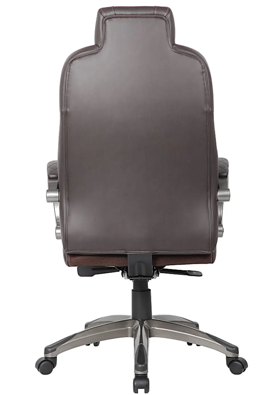 Boss Office Products Ergonomic Faux Leather High-Back Hinged Arm Executive Office Chair With Synchro-Tilt, Brown