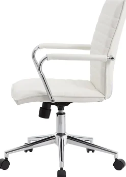 Boss Office Products Ergonomic Vinyl Mid-Back Hospitality Task Chair, White/Chrome