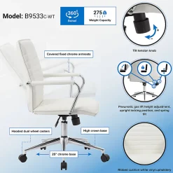 Boss Office Products Ergonomic Vinyl Mid-Back Hospitality Task Chair, White/Chrome