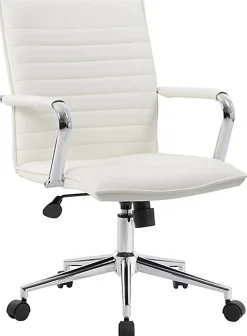 Boss Office Products Ergonomic Vinyl Mid-Back Hospitality Task Chair, White/Chrome