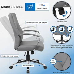 Boss Office Products Ergonomic High-Back Chair, Gray/Chrome/Gray