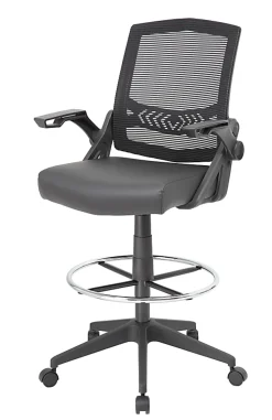 Boss Office Products Flip Arm Drafting Stool With Mesh Back, Black