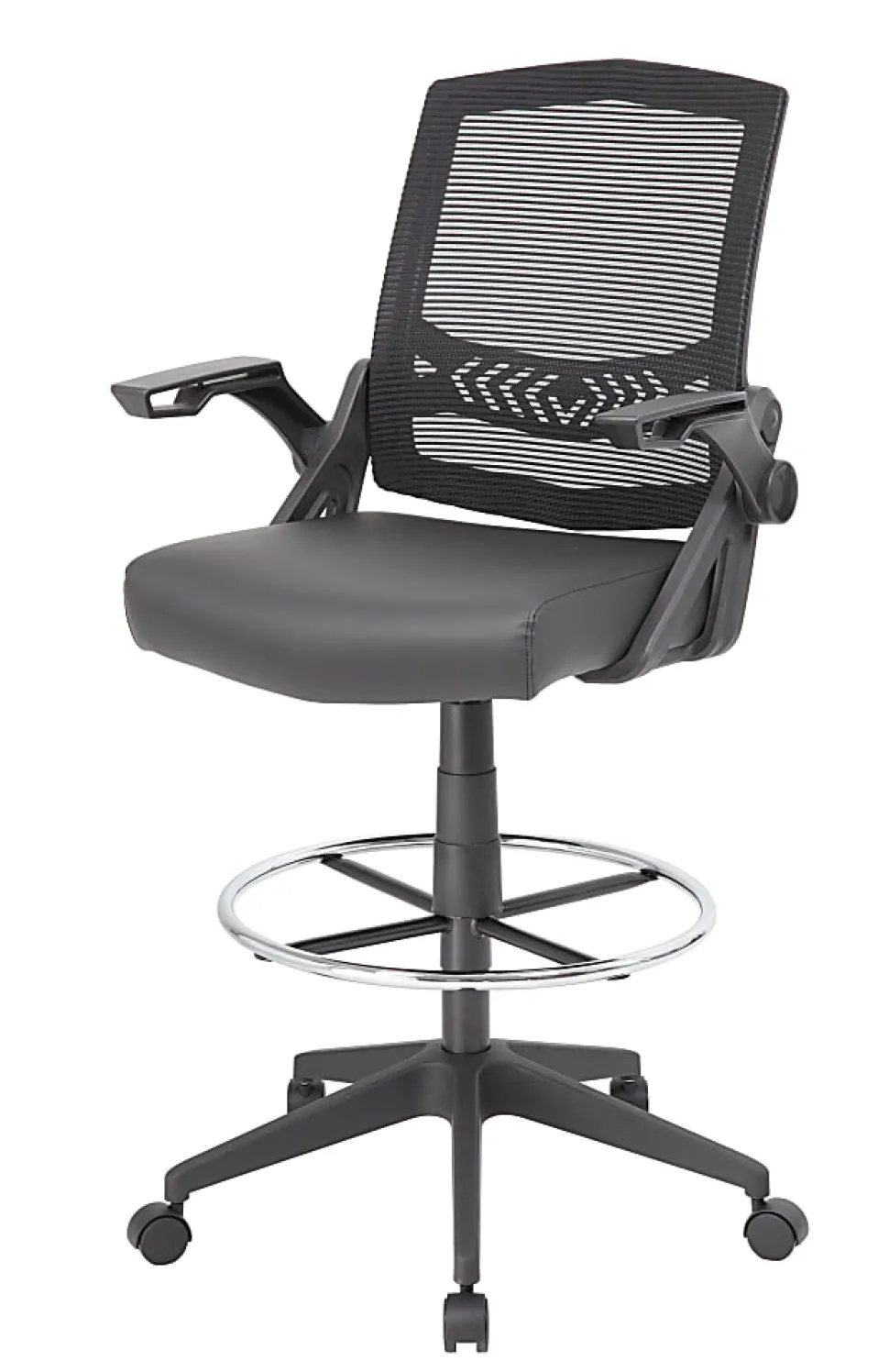 Boss Office Products Flip Arm Drafting Stool With Mesh Back, Black
