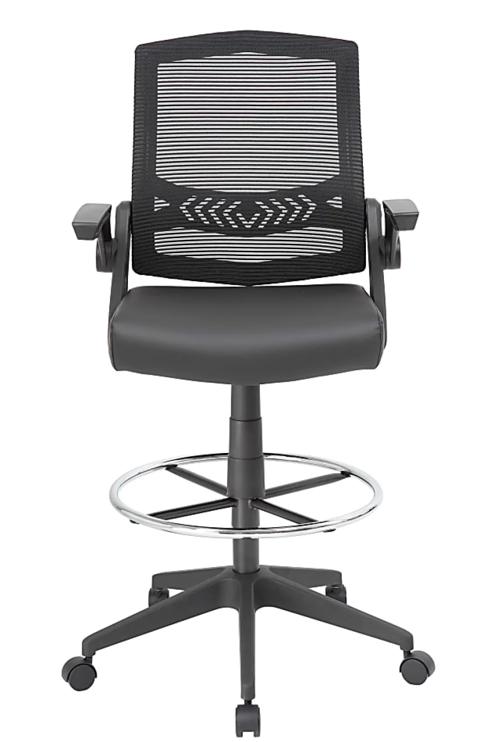 Boss Office Products Flip Arm Drafting Stool With Mesh Back, Black