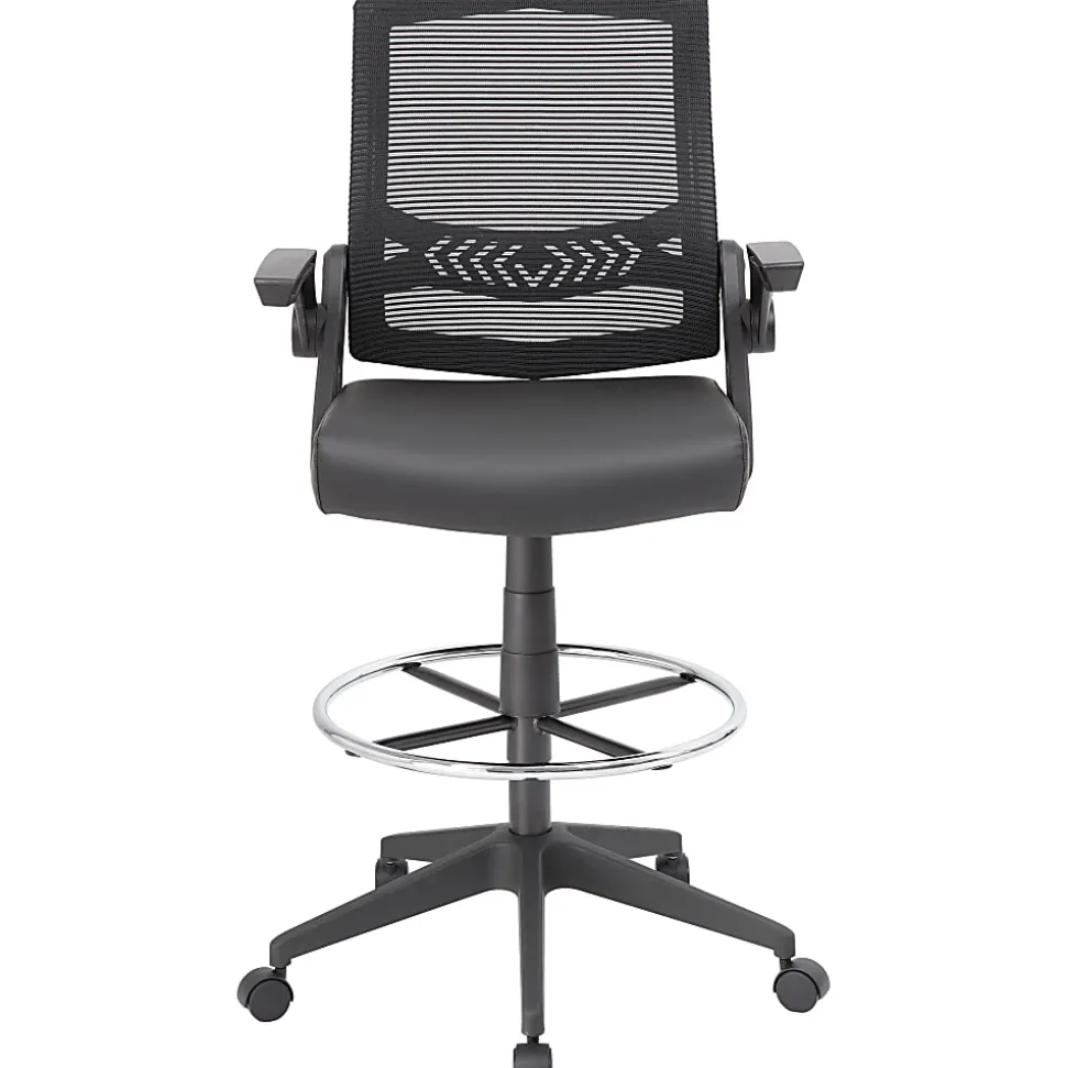 Boss Office Products Flip Arm Drafting Stool With Mesh Back, Black