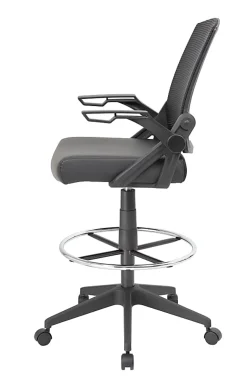 Boss Office Products Flip Arm Drafting Stool With Mesh Back, Black