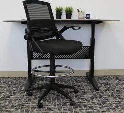 Boss Office Products Flip Arm Drafting Stool With Mesh Back, Black