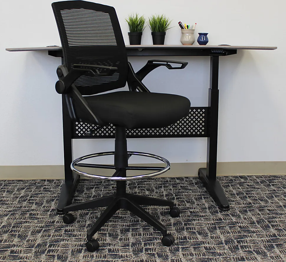 Boss Office Products Flip Arm Drafting Stool With Mesh Back, Black