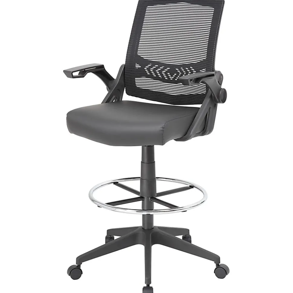 Boss Office Products Flip Arm Drafting Stool With Mesh Back, Black