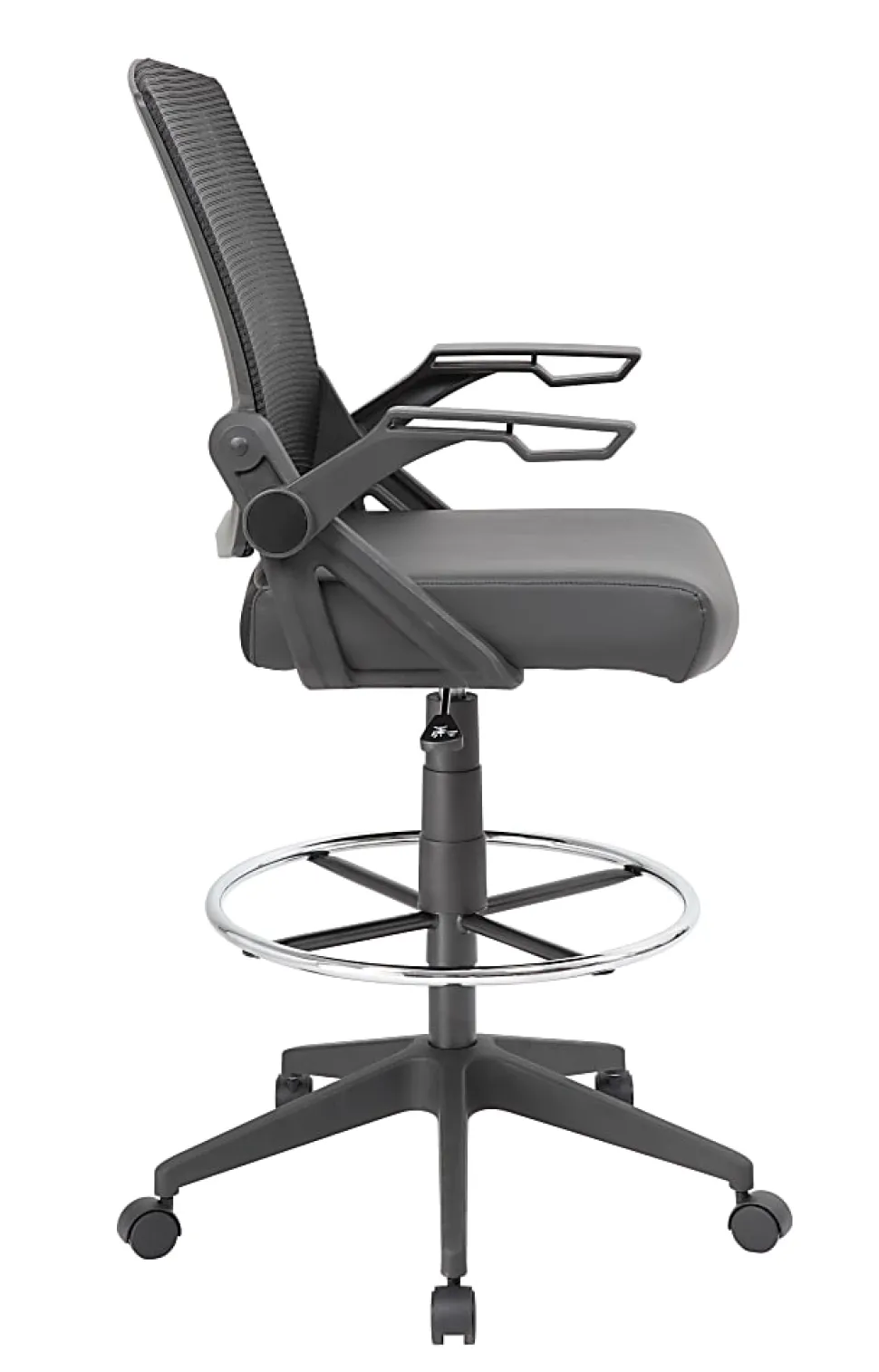 Boss Office Products Flip Arm Drafting Stool With Mesh Back, Black