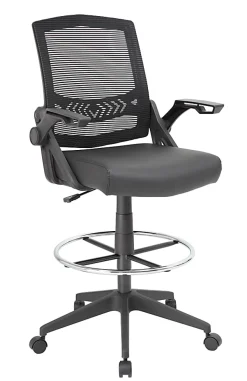 Boss Office Products Flip Arm Drafting Stool With Mesh Back, Black
