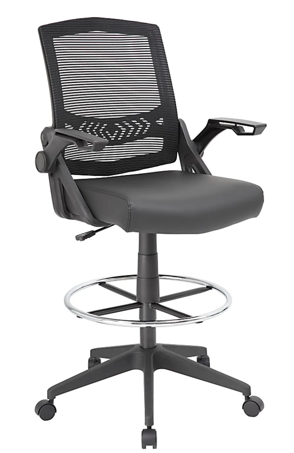 Boss Office Products Flip Arm Drafting Stool With Mesh Back, Black