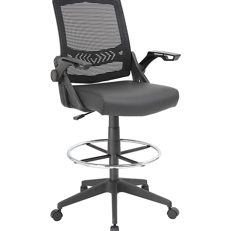 Boss Office Products Flip Arm Drafting Stool With Mesh Back, Black