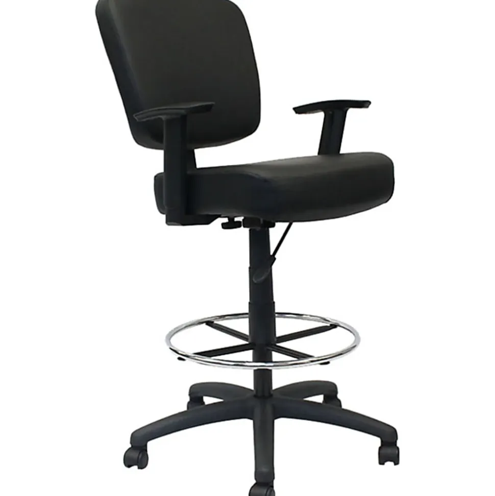Boss Office Products Heavy Duty Drafting Stool With Arms, Black