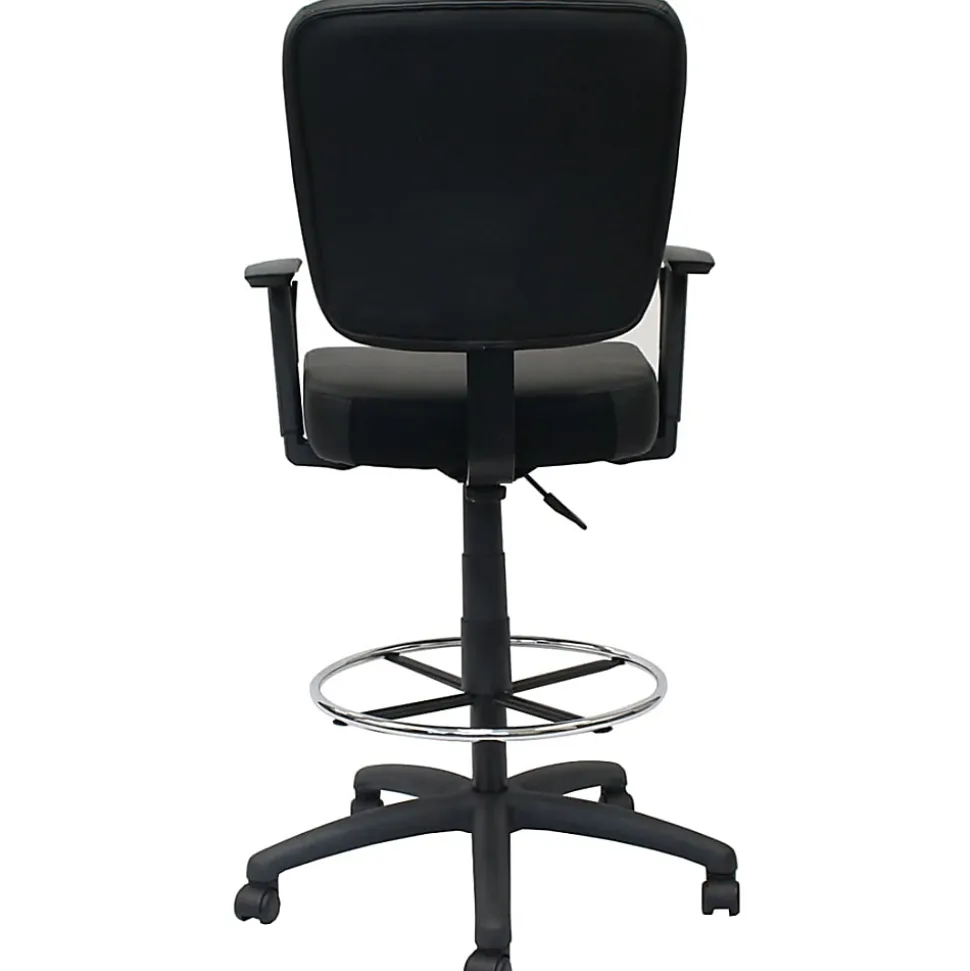 Boss Office Products Heavy Duty Drafting Stool With Arms, Black