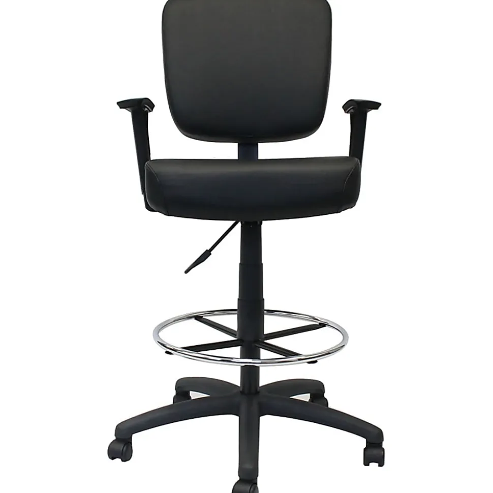 Boss Office Products Heavy Duty Drafting Stool With Arms, Black