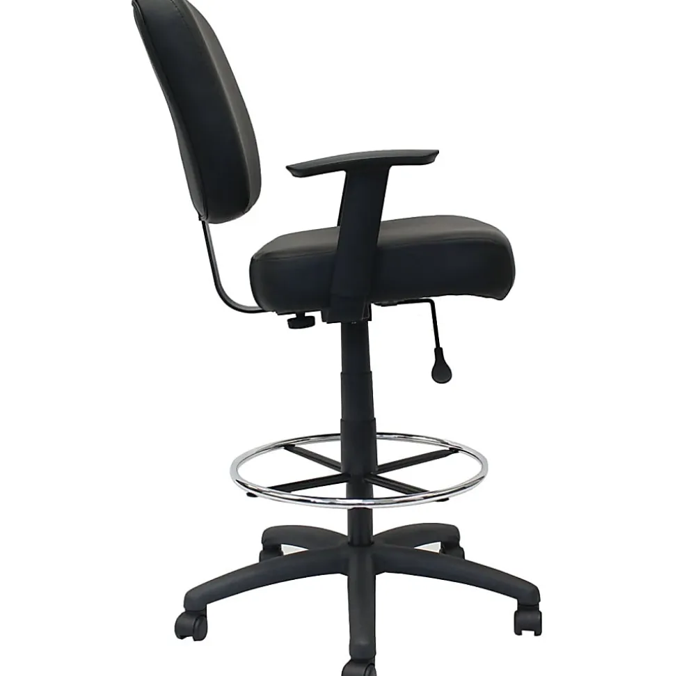 Boss Office Products Heavy Duty Drafting Stool With Arms, Black