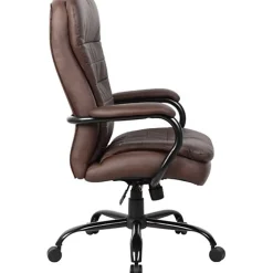 Boss Office Products Heavy-Duty Pillow-Top High-Back Chair, Bomber Brown/Silver