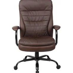 Boss Office Products Heavy-Duty Pillow-Top High-Back Chair, Bomber Brown/Silver