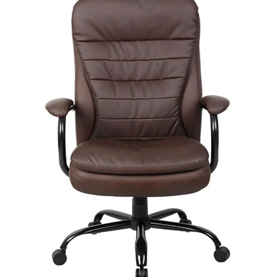 Boss Office Products Heavy-Duty Pillow-Top High-Back Chair, Bomber Brown/Silver