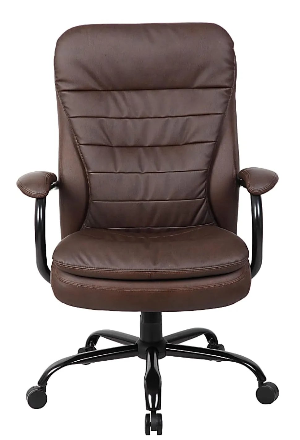 Boss Office Products Heavy-Duty Pillow-Top High-Back Chair, Bomber Brown/Silver