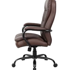 Boss Office Products Heavy-Duty Pillow-Top High-Back Chair, Bomber Brown/Silver