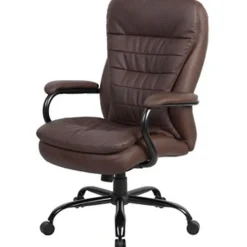 Boss Office Products Heavy-Duty Pillow-Top High-Back Chair, Bomber Brown/Silver