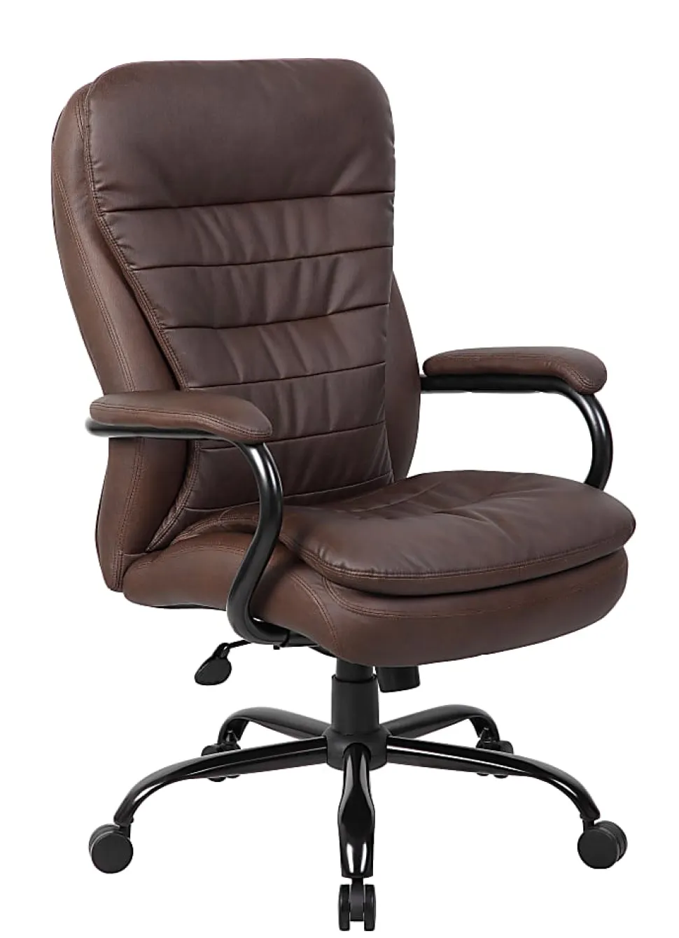 Boss Office Products Heavy-Duty Pillow-Top High-Back Chair, Bomber Brown/Silver