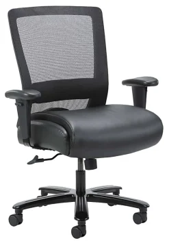 Boss Office Products Heavy-Duty Ergonomic LeatherPlus™ Bonded Leather/Mesh Mid-Back Chair, Black