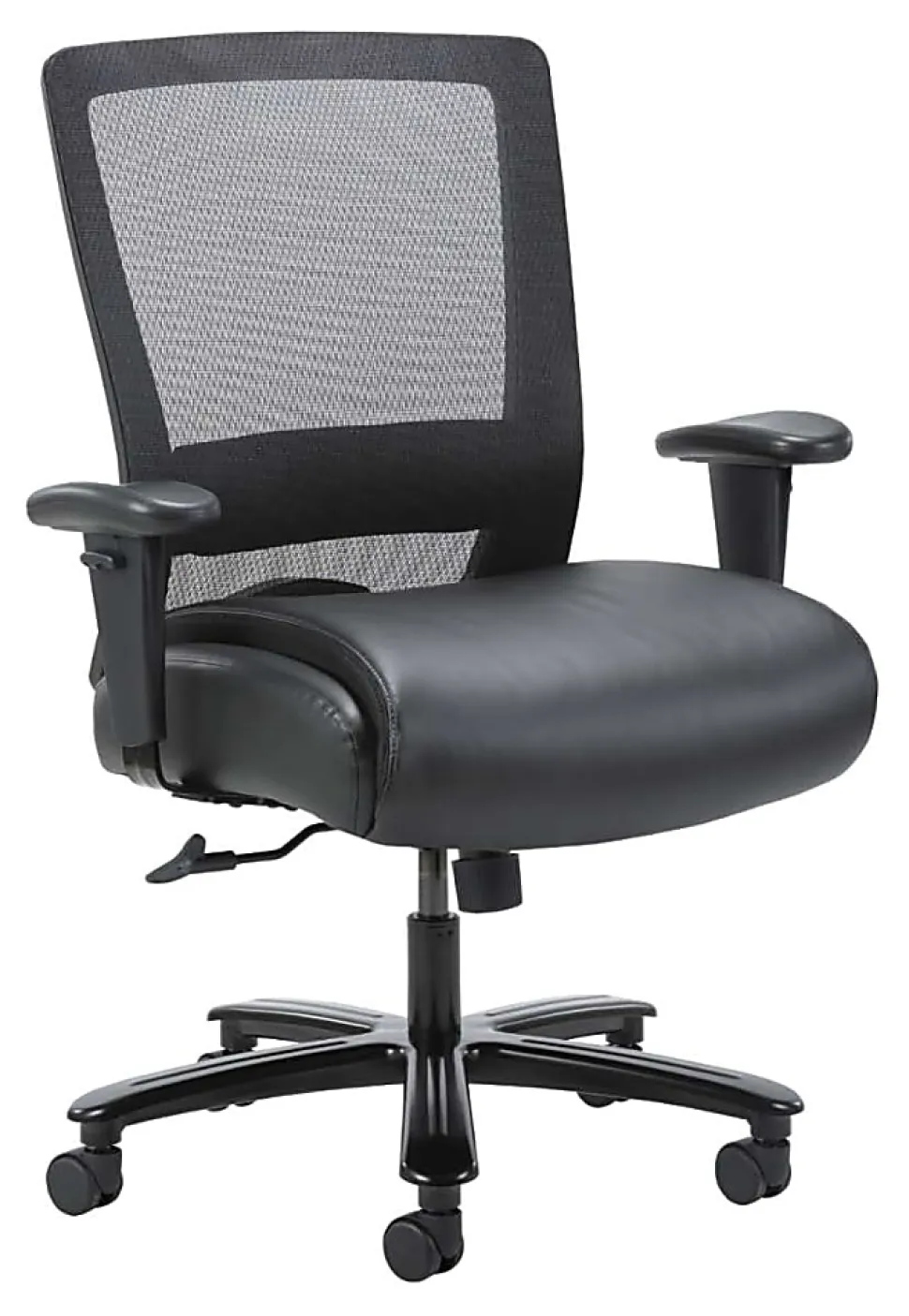 Boss Office Products Heavy-Duty Ergonomic LeatherPlus™ Bonded Leather/Mesh Mid-Back Chair, Black