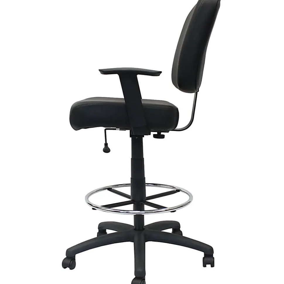 Boss Office Products Heavy Duty Drafting Stool With Arms, Black