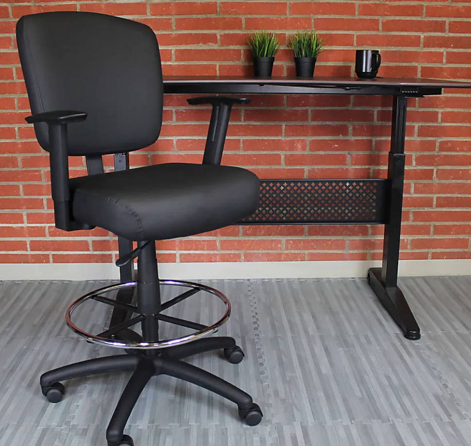 Boss Office Products Heavy Duty Drafting Stool With Arms, Black
