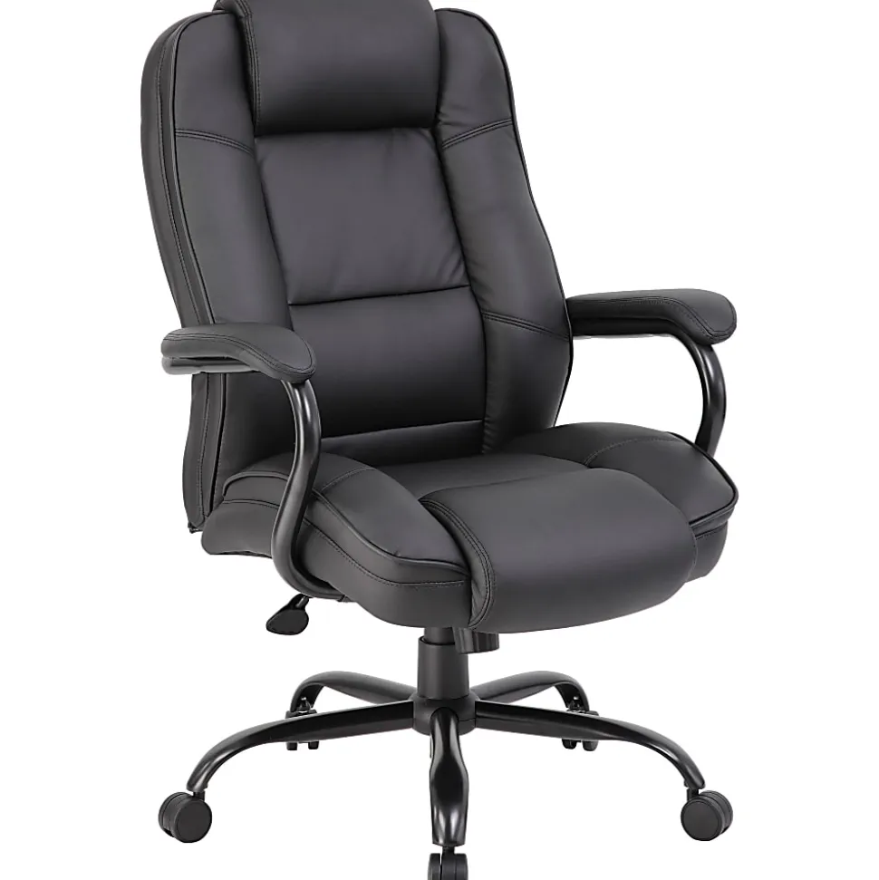 Boss Office Products Heavy-Duty Ergonomic LeatherPlus™ Bonded Leather High-Back Chair, Black