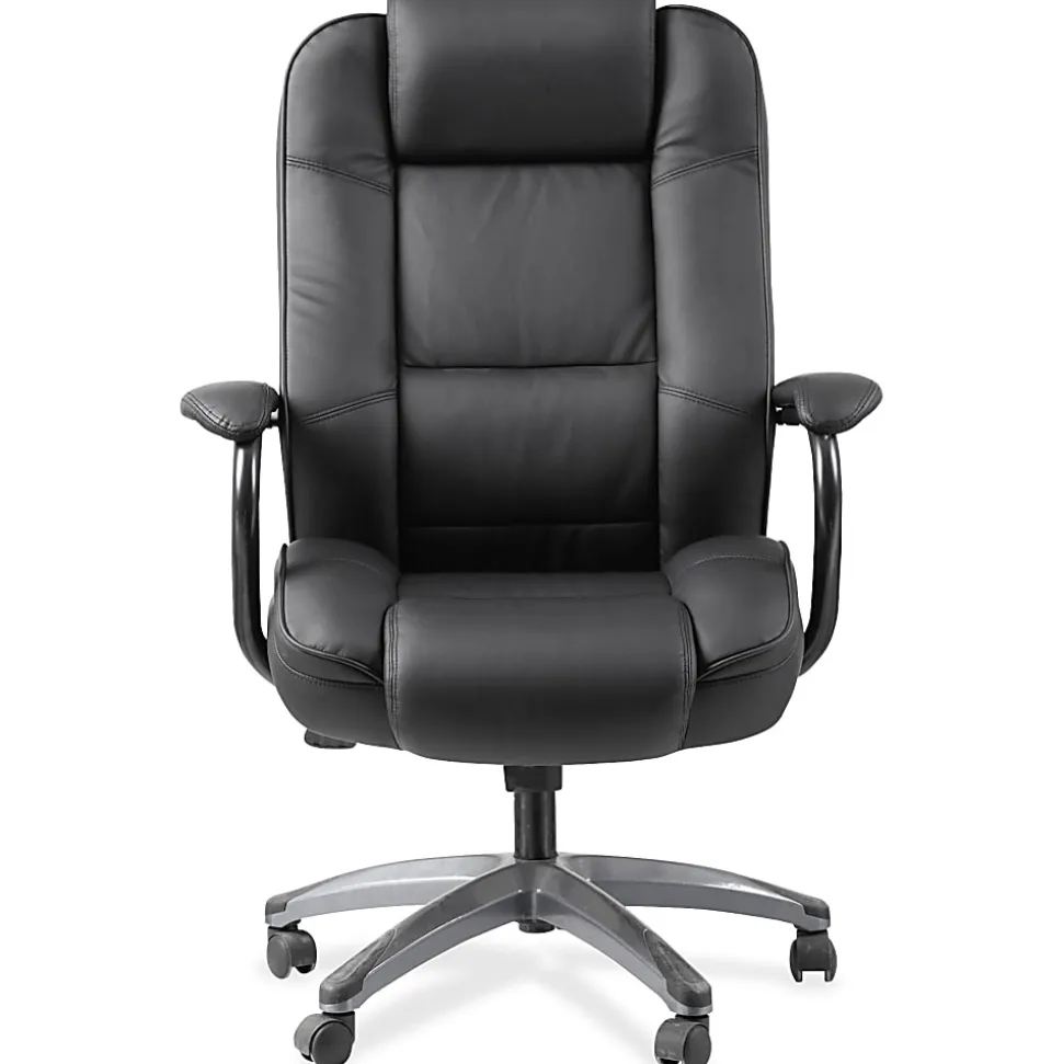 Boss Office Products Heavy-Duty Ergonomic LeatherPlus™ Bonded Leather High-Back Chair, Black