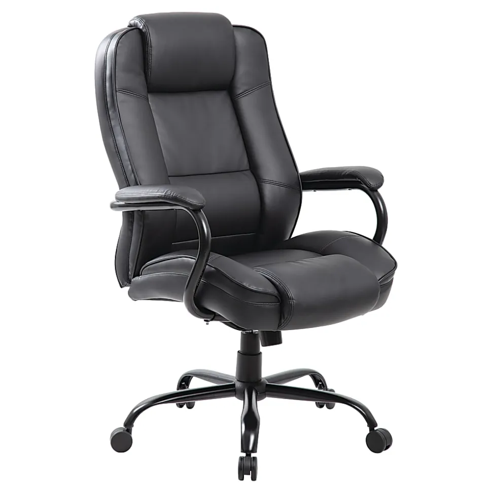 Boss Office Products Heavy-Duty Ergonomic LeatherPlus™ Bonded Leather High-Back Chair, Black