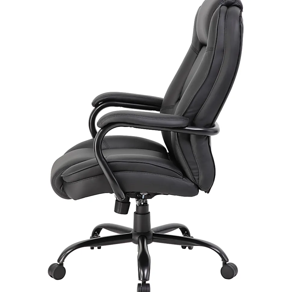 Boss Office Products Heavy-Duty Ergonomic LeatherPlus™ Bonded Leather High-Back Chair, Black