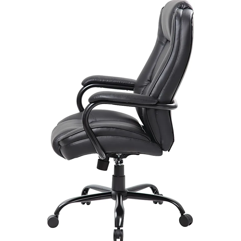 Boss Office Products Heavy-Duty Ergonomic LeatherPlus™ Bonded Leather High-Back Chair, Black