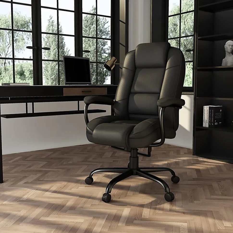 Boss Office Products Heavy-Duty Ergonomic LeatherPlus™ Bonded Leather High-Back Chair, Black