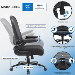 Boss Office Products Heavy-Duty Flip Arm Ergonomic Mesh High-Back Task Chair, Black