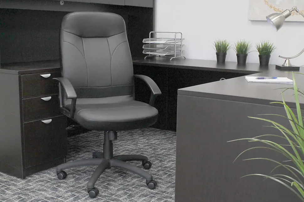 Boss Office Products High-Back Ergonomic Leather Manager's Chair, Black